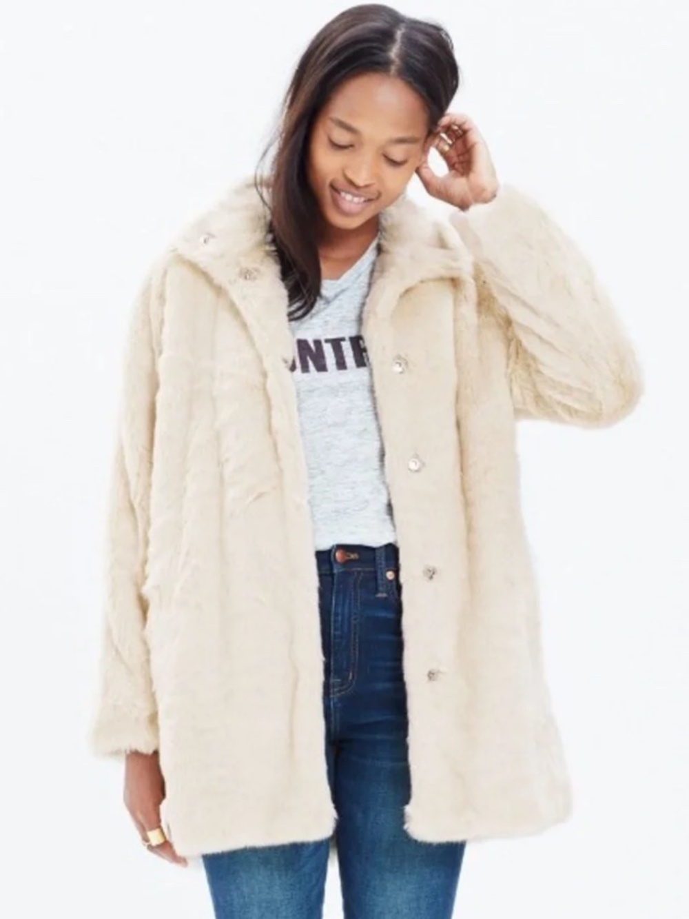 Madewell Ivory Faux Fur Teddy Jacket